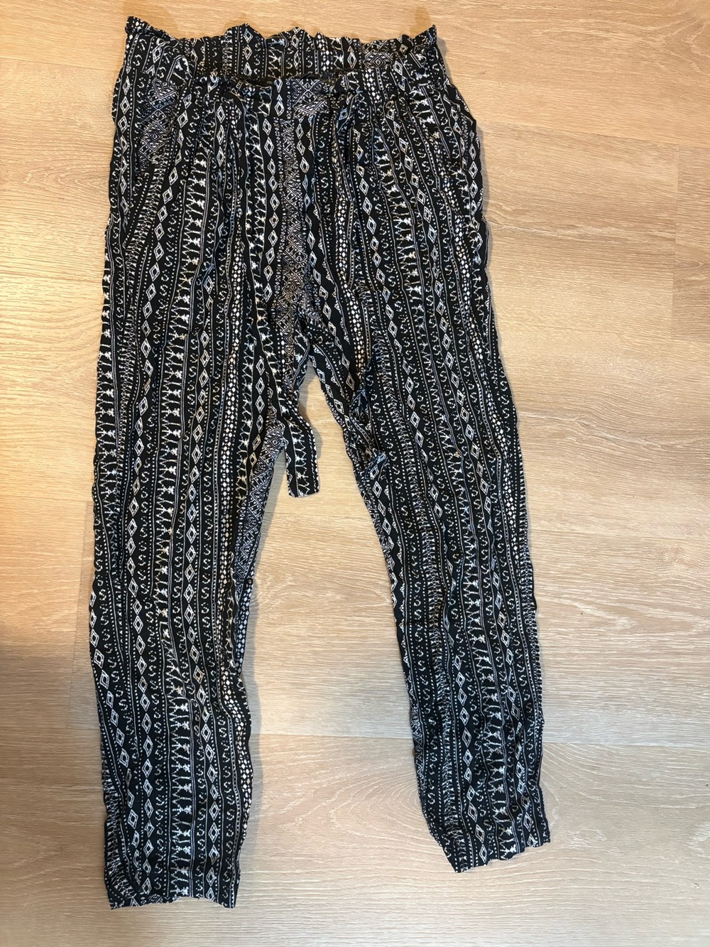 Ambiance Black and White Printed Pants with Drawstring Waist